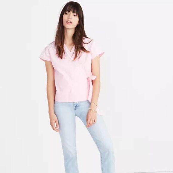 Madewell Pink Wrap Blouse with White Embroidery - Picture 12 of 12